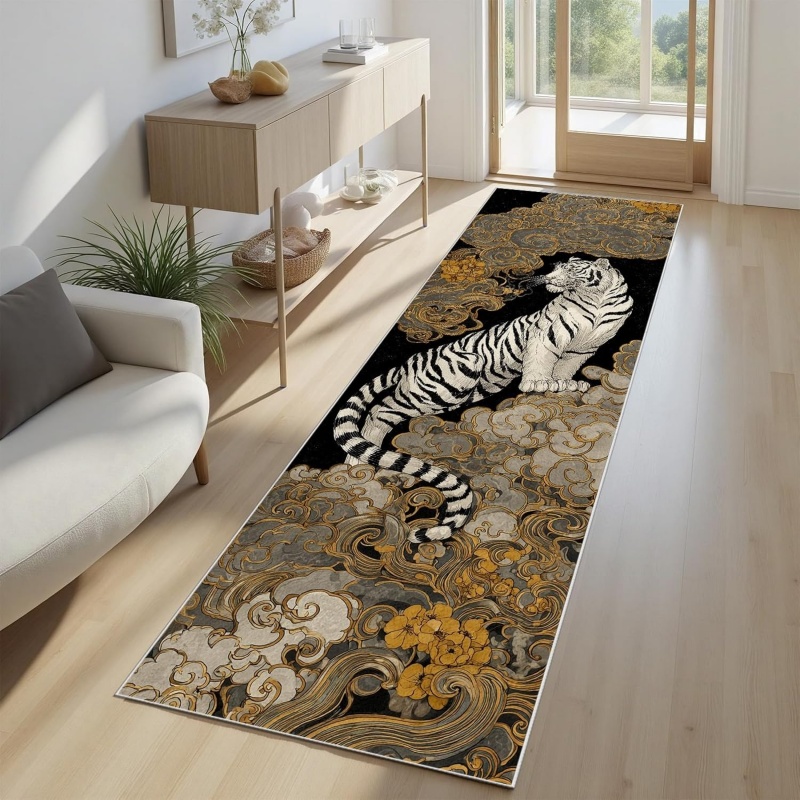Aisle Runner White - Oriental White Tiger Runner Rug Traditioneel